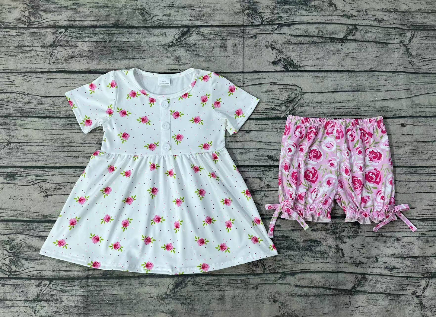 Baby Girls White Rose Flowers Tunic Top Ruffle Pink Shorts Clothes Sets