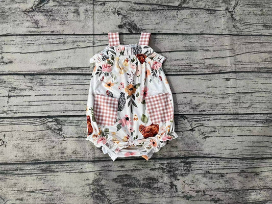 Baby Infant Girls Chicken Flowers Pockets Rompers