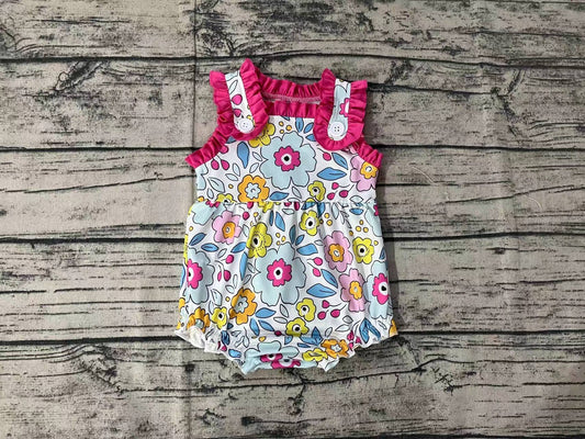 Baby Infant Girls Pink Flowers Buttons Rompers