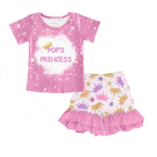 Baby Girls Pop's Princess Tee crown Ruffle Shorts Clothing Sets Preorder(moq 5)