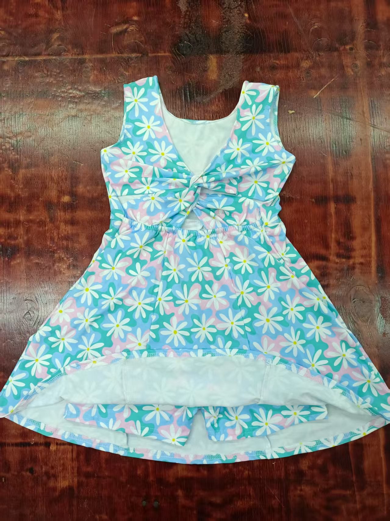 Preorder moq 5 Baby Girls Sleeveless Blue Camo Floral Skorts Knee Length Dress