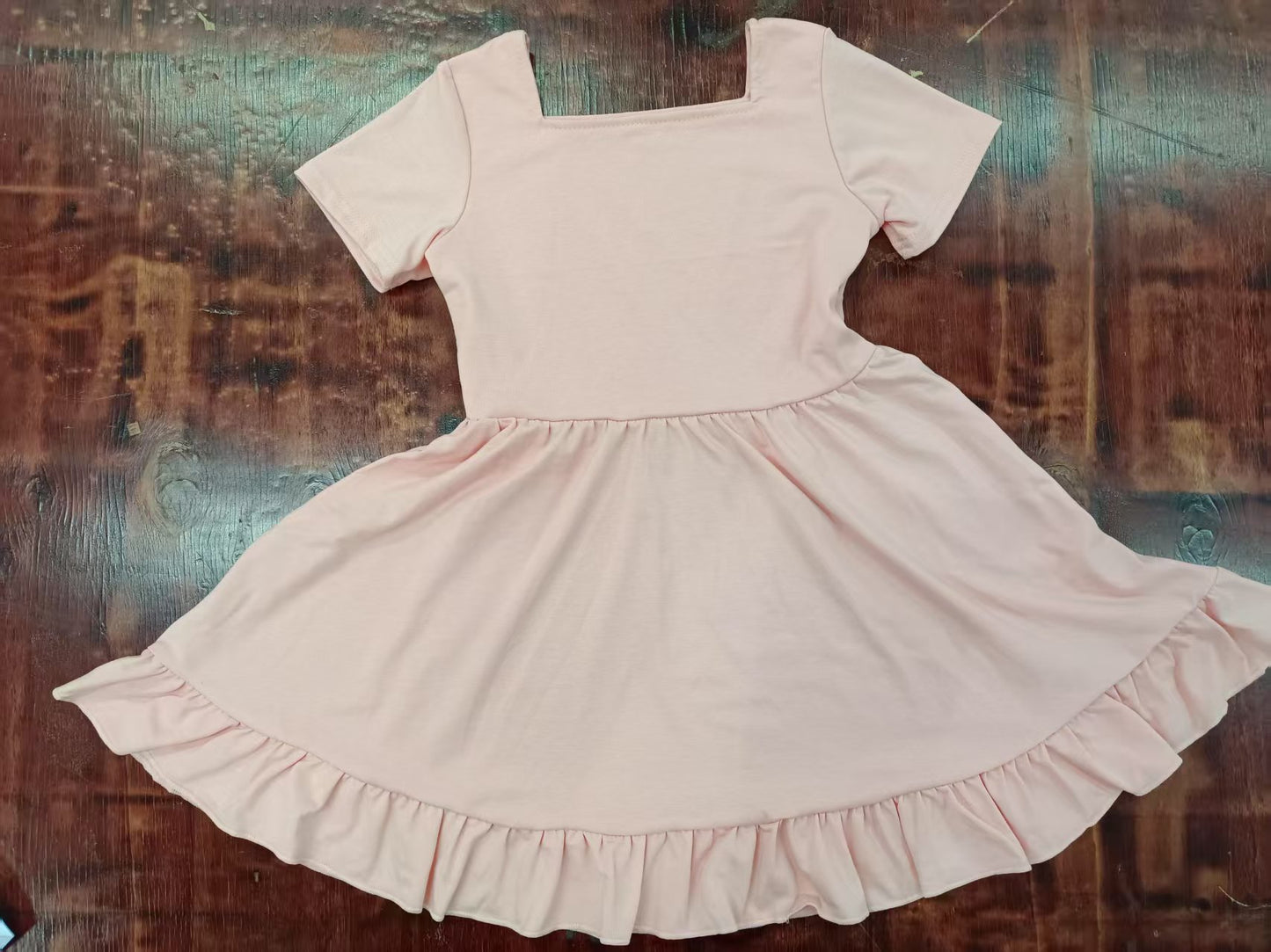 Preorder moq 5 Baby Girls Pink Short Sleeves Ruffle Knee Length Dresses