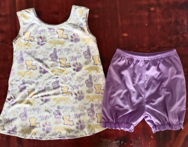 Preorder moq 5 Baby Girls Sleeveless Lavender Pawl Tunic Ruffle Short Set