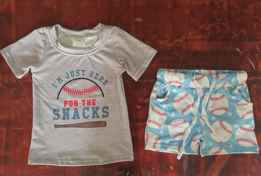 Preorder moq 5 Baby Boys Gray Short Sleeves Baseball Top Pockets Short Set