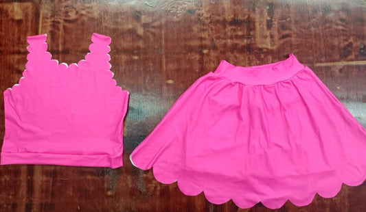 Preorder moq 5 Baby Girls Sleeveless Hot Pink Vest Top Ruffle Short Skirts Sets