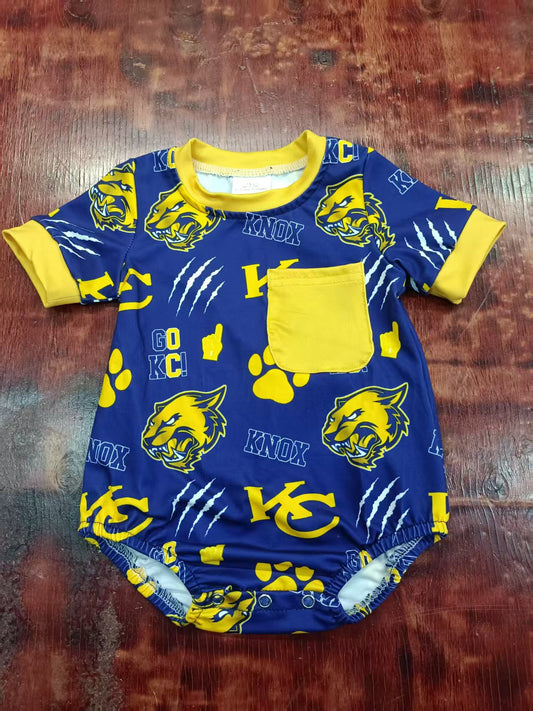 Preorder moq 5 Baby Boys Short Sleeves Yellow KNOX Pocket Rompers