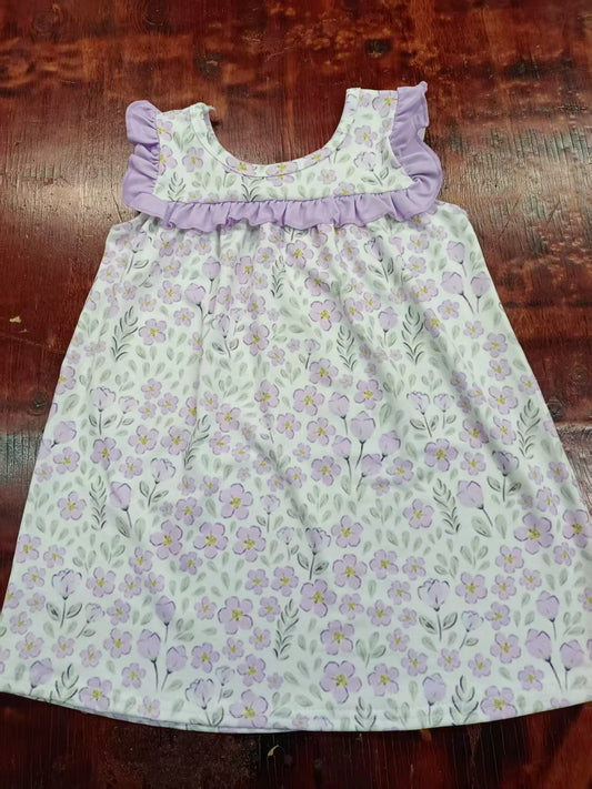 Preorder moq 5 Baby Girls Sleeveless Lavender Floral Knee Length Dresses