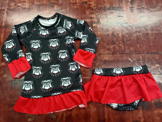 Preorder moq 5 Baby Girls Black Long Sleeves Dogs Top Bummies Skorts Set