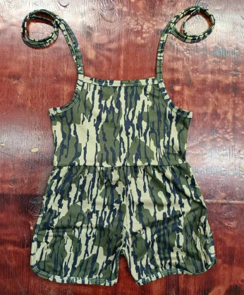 Preorder moq 5 Baby Girls Olive Camo Strap Summer Jumpsuits