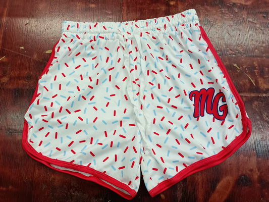 Preorder moq 5 Baby Girls Red MG Team Shorts Bottoms With Belt