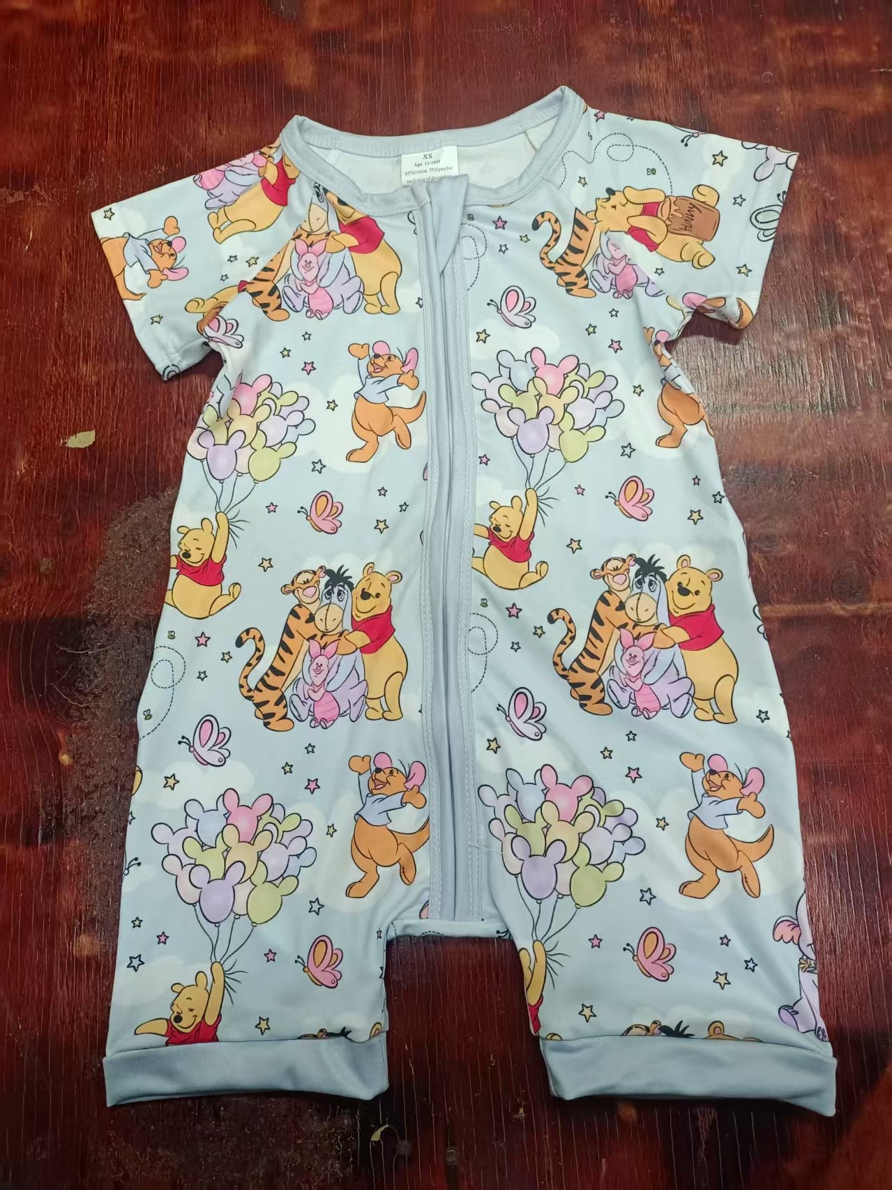 Preorder moq 5 Baby Boys Short Sleeves Cartoon Bears Balloons Zipper Rompers