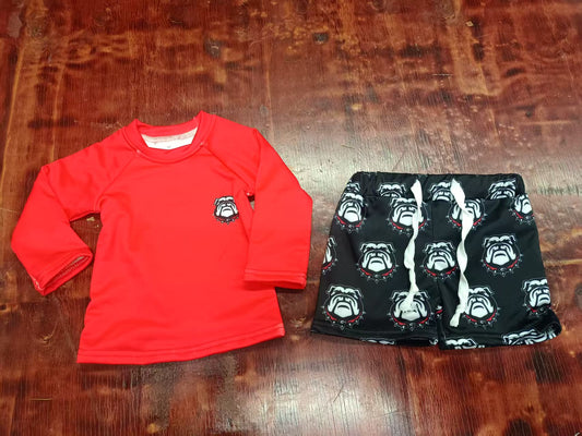 Preorder moq 5 Baby Boys Red Long Sleeves Dog Top Black Short With Belt Set