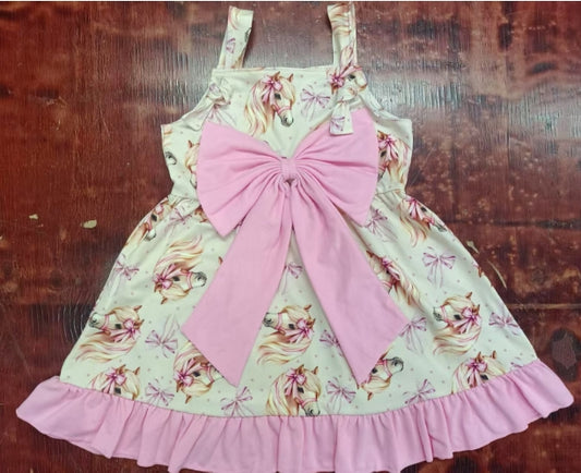 Preorder moq 5 Baby Girls Strap Bows Horse Knee Length Dresses