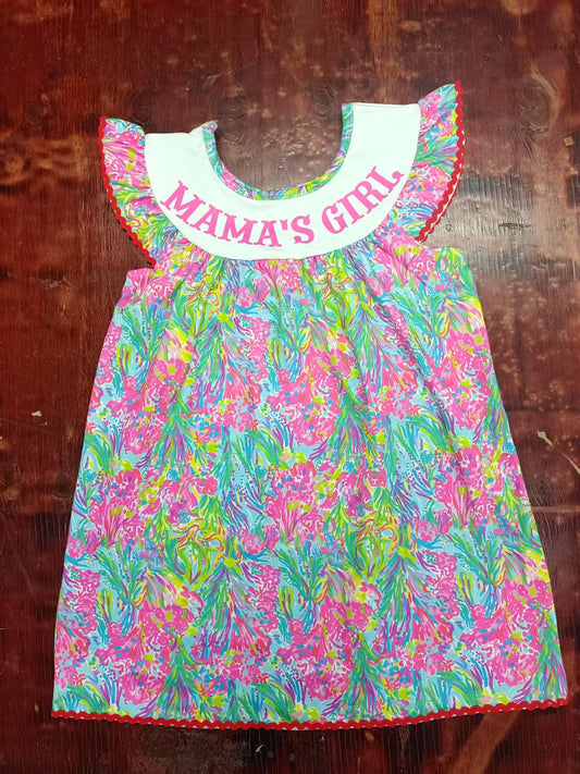 Preorder moq 5 Baby Girls Flutter Sleeves Mama's Girl Watercolor Floral Knee Length Dress