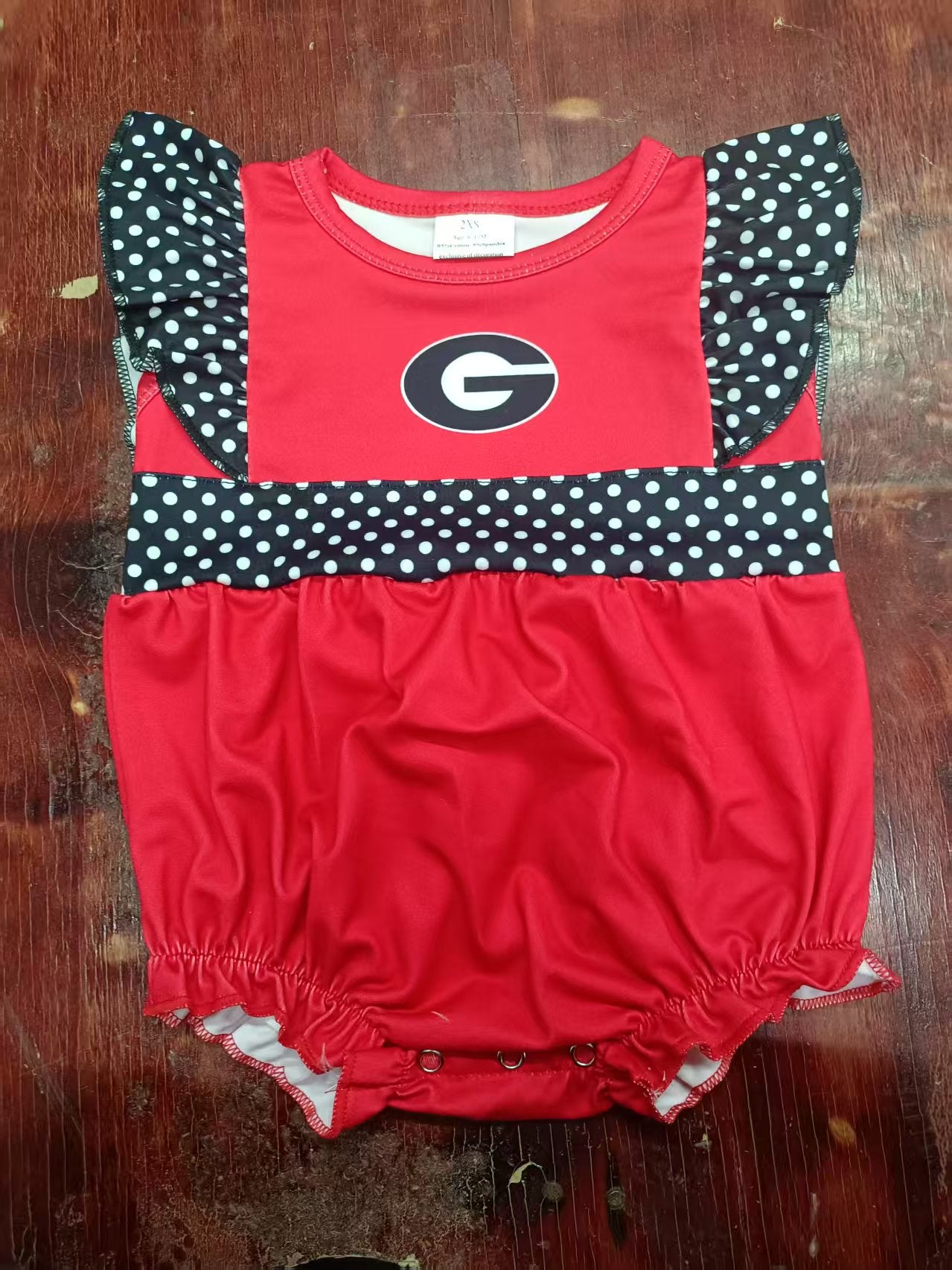 Preorder moq 5 Baby Girls Black Polka Dots Flutter Sleeves G Ruffle Rompers