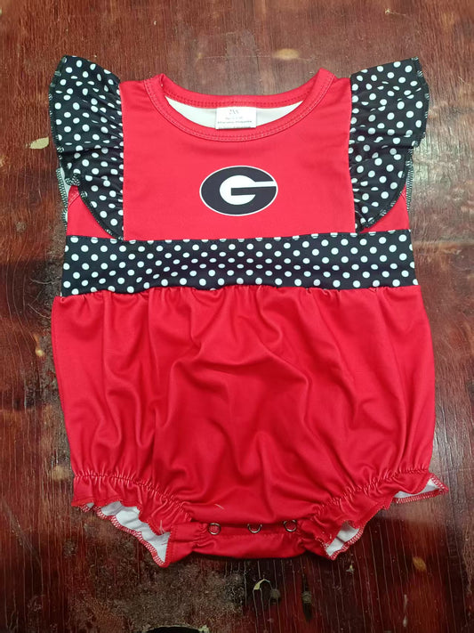 Preorder moq 5 Baby Girls Black Polka Dots Flutter Sleeves G Ruffle Rompers