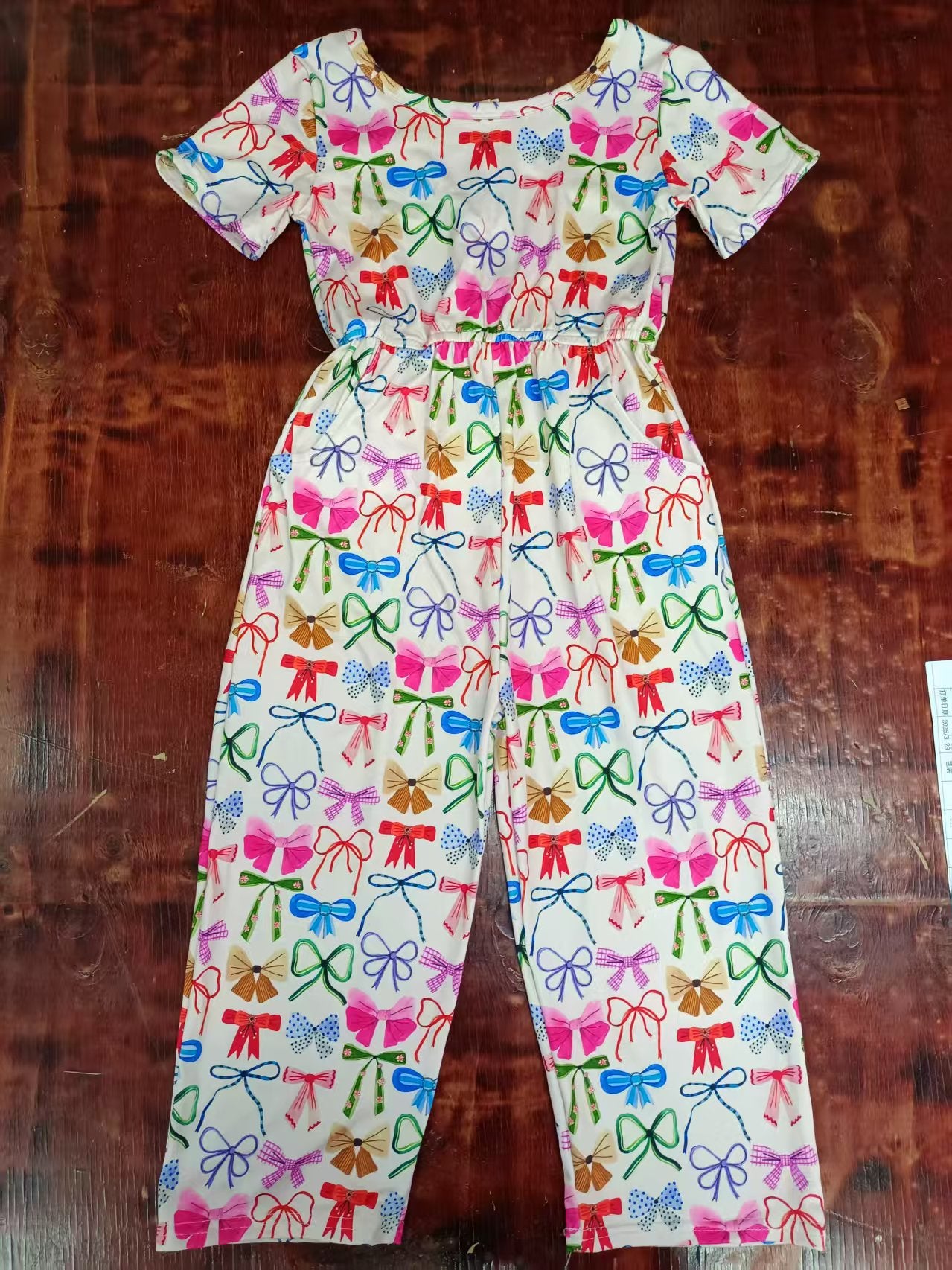 Preorder moq 5 Baby Girls Short Sleeves Colorful Bows Pockets Jumpsuits