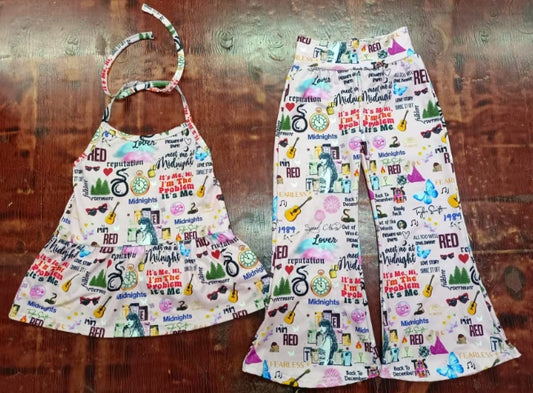 Preorder moq 5 Baby Girls Pink Strap Singers Tunic Bell Bottom Pant Sets