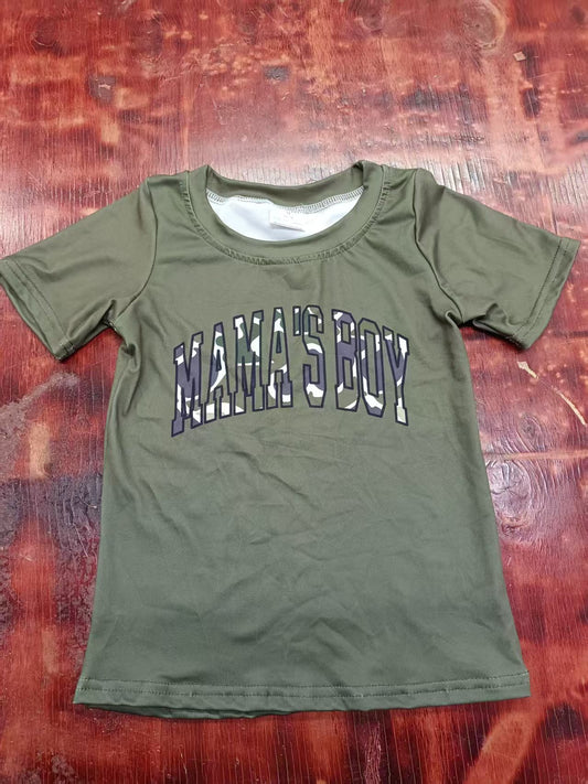Preorder moq 5 Baby Boys Green Short Sleeves Camo Mama's Boy Tee Shirts Top