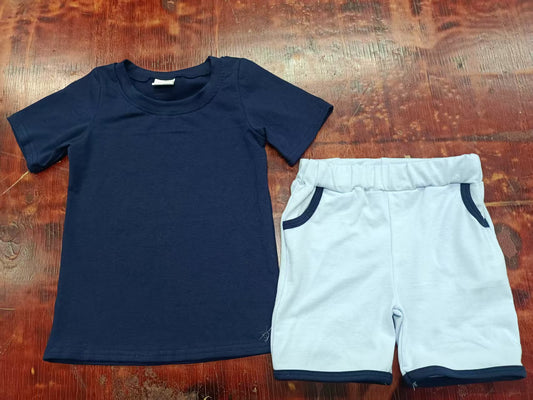 Preorder moq 5 Baby Boys Navy Short Sleeves Top Pockets Short Set