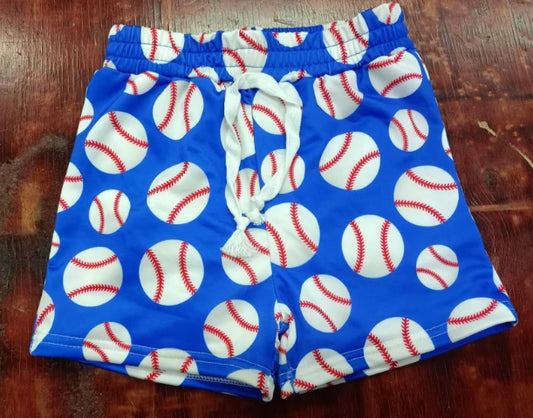 Preorder moq 5 Baby Boys Blue Baseballs Team Shorts Bottoms With Belt