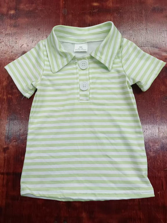Preorder moq 5 Baby Boys Aqua Stripe Short Sleeves Button Polo Shirts Top