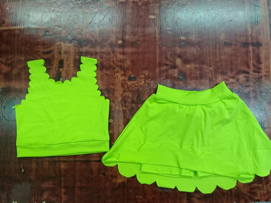 Preorder moq 5 Baby Girls Green Sleeveless Vests Top Short Skirts Set