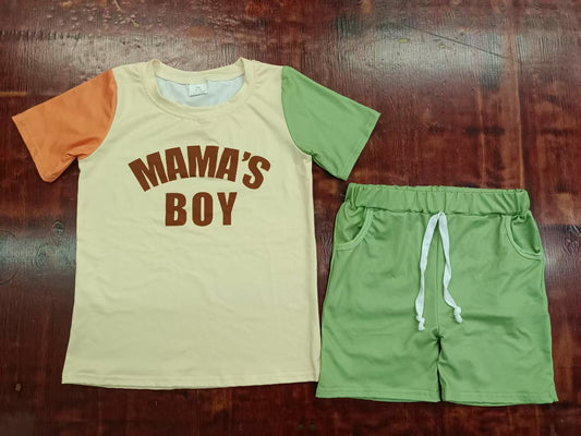 Preorder moq 5 Baby Boys Short Sleeves Mama's Boy Top Pockets Short With Belt Set