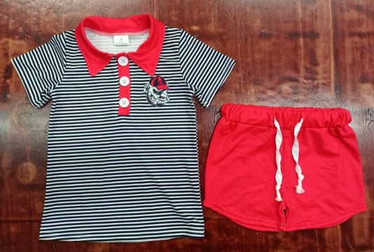 Preorder moq 5 Baby Boys Short Sleeves Stripe Button Dog Top Short With Belt Set