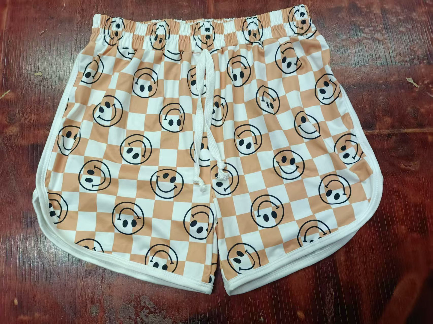 Preorder moq 5 Baby Girls Khaki Plaid Smiles Shorts Bottoms With Belt