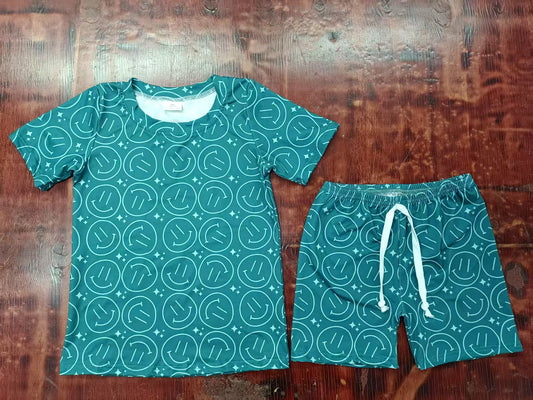 Preorder moq 5 Baby Kids Blue Short Sleeves Smiles Stars Top Short Pajamas Set