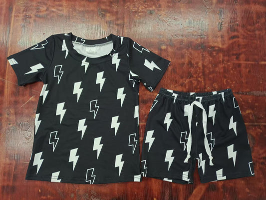 Preorder moq 5 Baby Boys Black Short Sleeves Lightnings Top Short Pajamas Set