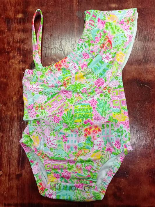 Preorder moq 5 Baby Girls Green Strap Beach Floral One Pieces Swimsuits
