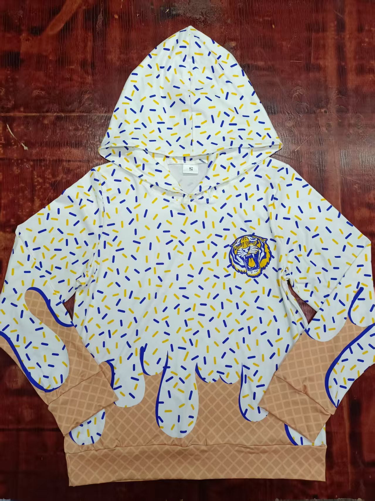 Preorder moq 5 Baby Girls Long Sleeves Ice Cream Drip Tigers Hoodies Top