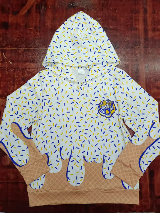 Preorder moq 5 Baby Girls Long Sleeves Ice Cream Drip Tigers Hoodies Top
