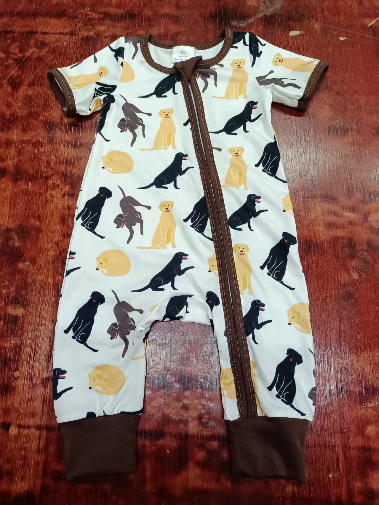Preorder moq 5 Baby Boys Short Sleeves Dogs Zipper Pant Rompers