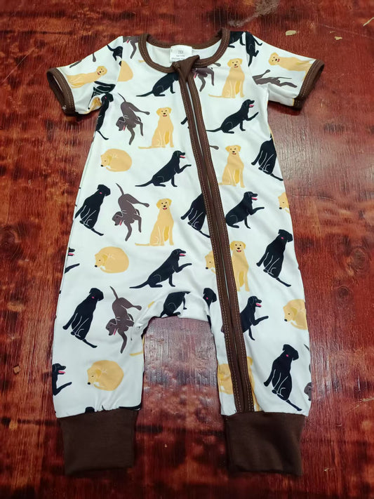 Preorder moq 5 Baby Boys Short Sleeves Dogs Zipper Pant Rompers