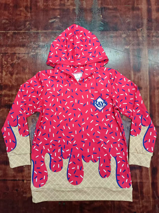 Preorder moq 5 Baby Girls Red Long Sleeves Ice Cream Drip Rays Hoodies Top