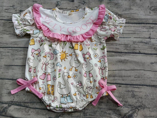 Preorder moq 5 Baby Girls Short Sleeves Silly Gooses Flowers Ruffle Rompers