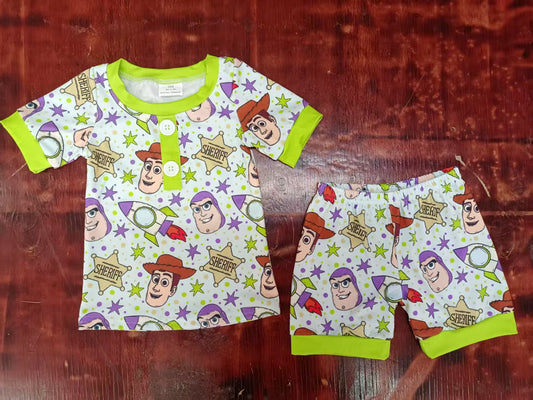 Preorder moq 5 Baby Boys Short Sleeves Cartoon Stars Men Button Top Shorts Pajamas Set