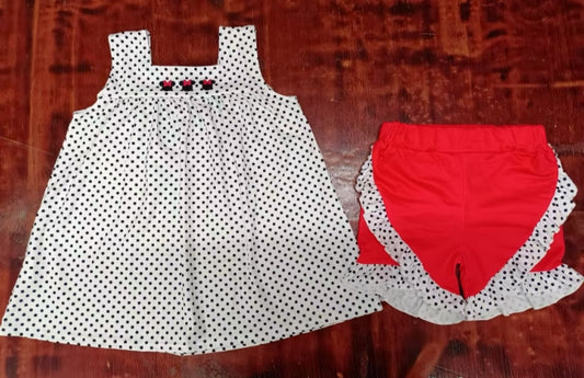 Preorder moq 5 Baby Girls Sleeveless Polka Dots Cartoon Mouse Tunic Ruffle Short Set
