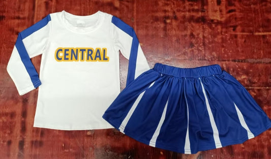 Preorder moq 5 Baby Girls Long Sleeves Central Top Blue Short Skirts Set