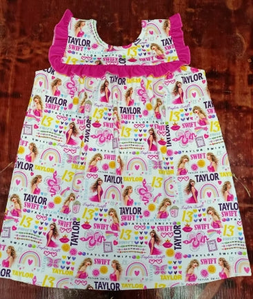 Preorder moq 5 Baby Girls Pink Sleeveless Singers Plaid Knee Length Dresses