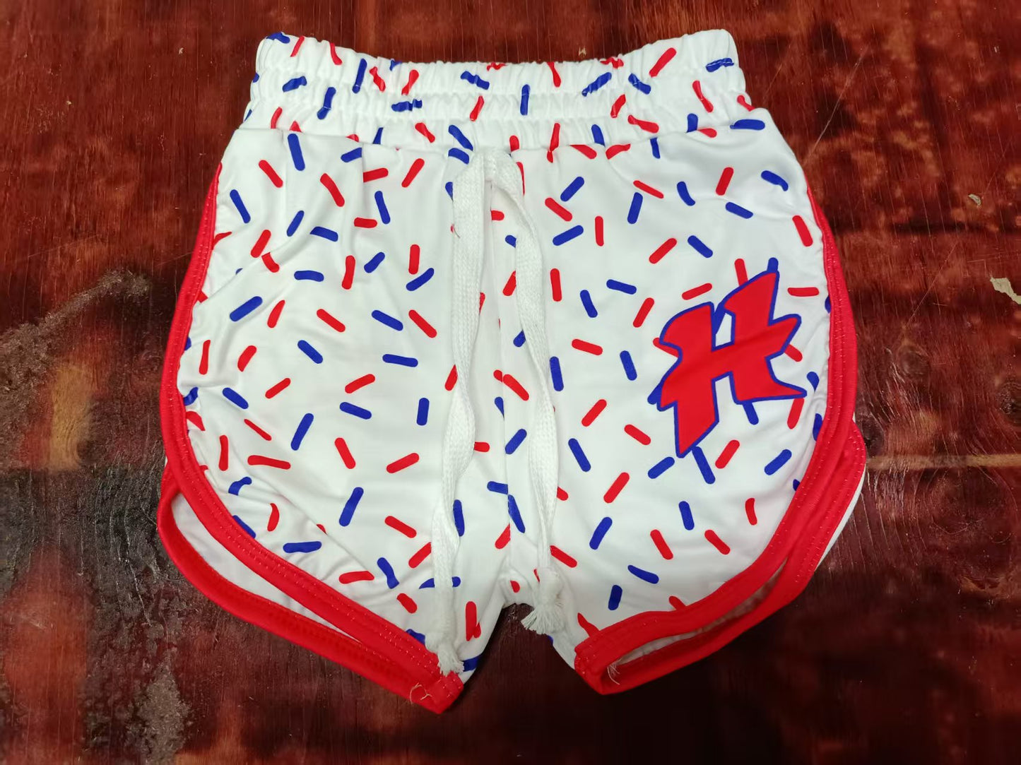 Preorder moq 5 Baby Girls Red Ice Cream Drip H Team Shorts Bottoms With Belt