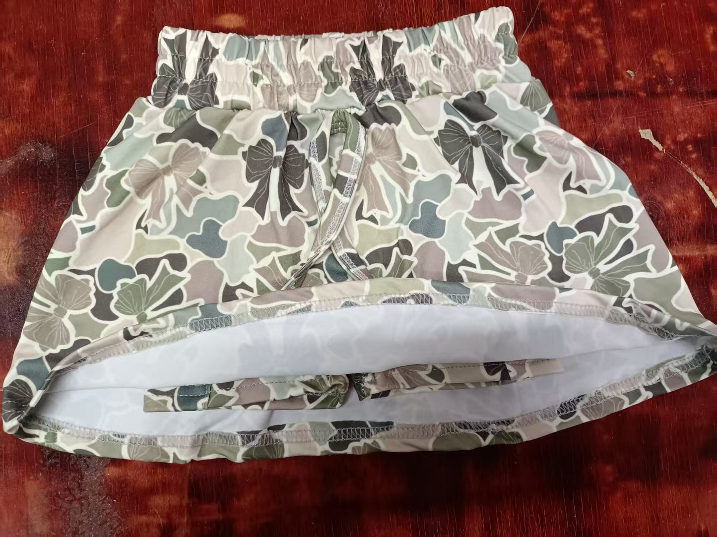 Preorder moq 5 Baby Girls Green Khaki Camo Bows Short Skirts Bottoms With Belt