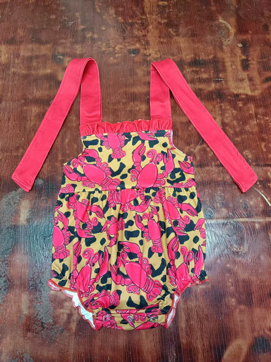 Preorder moq 5 Baby Girls Pink Strap Leopard Crayfishes Ruffle Rompers