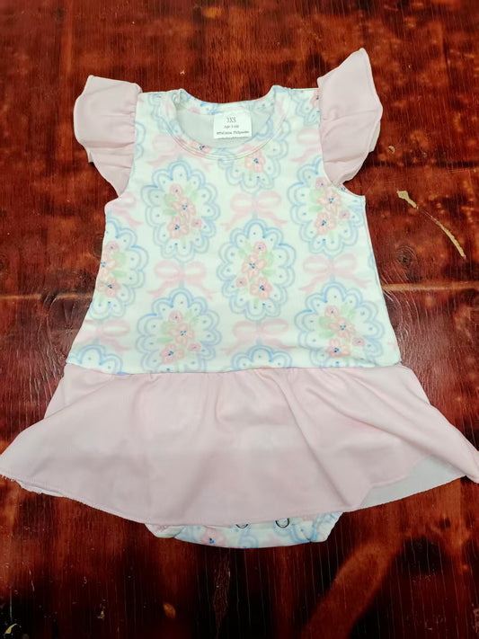 Preorder moq 5 Baby Girls Peach Flutter Sleeves Flowers Plaid Skirts Ruffle Rompers