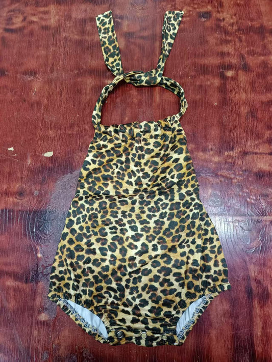 Preorder moq 5 Baby Girls Leopard Strap Ruffle Rompers
