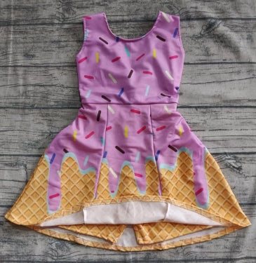 Preorder (moq 5)Baby Girls Pink Sleeveless Ice Cream Drip Short Knee Length Dresses
