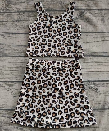 Preorder (moq 5)Baby Girls Sleeveless Leopard Print Top Ruffle Short Skirts Set